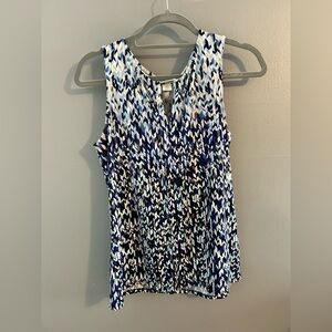 White House Black Market Blue and White Patterned Blouse